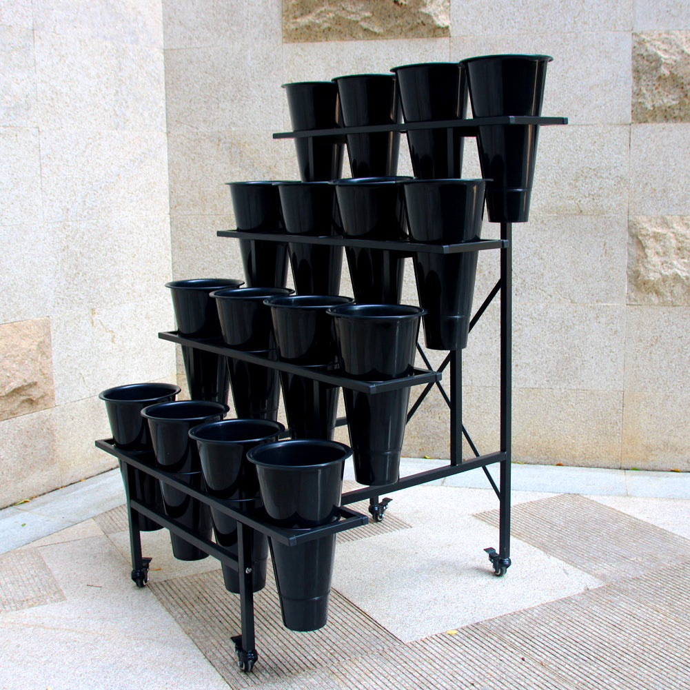 Rolling 4-Tier Metal Flower Display Stand with 16 Buckets & Wheels,44.9-Inch Tall - Zhongma