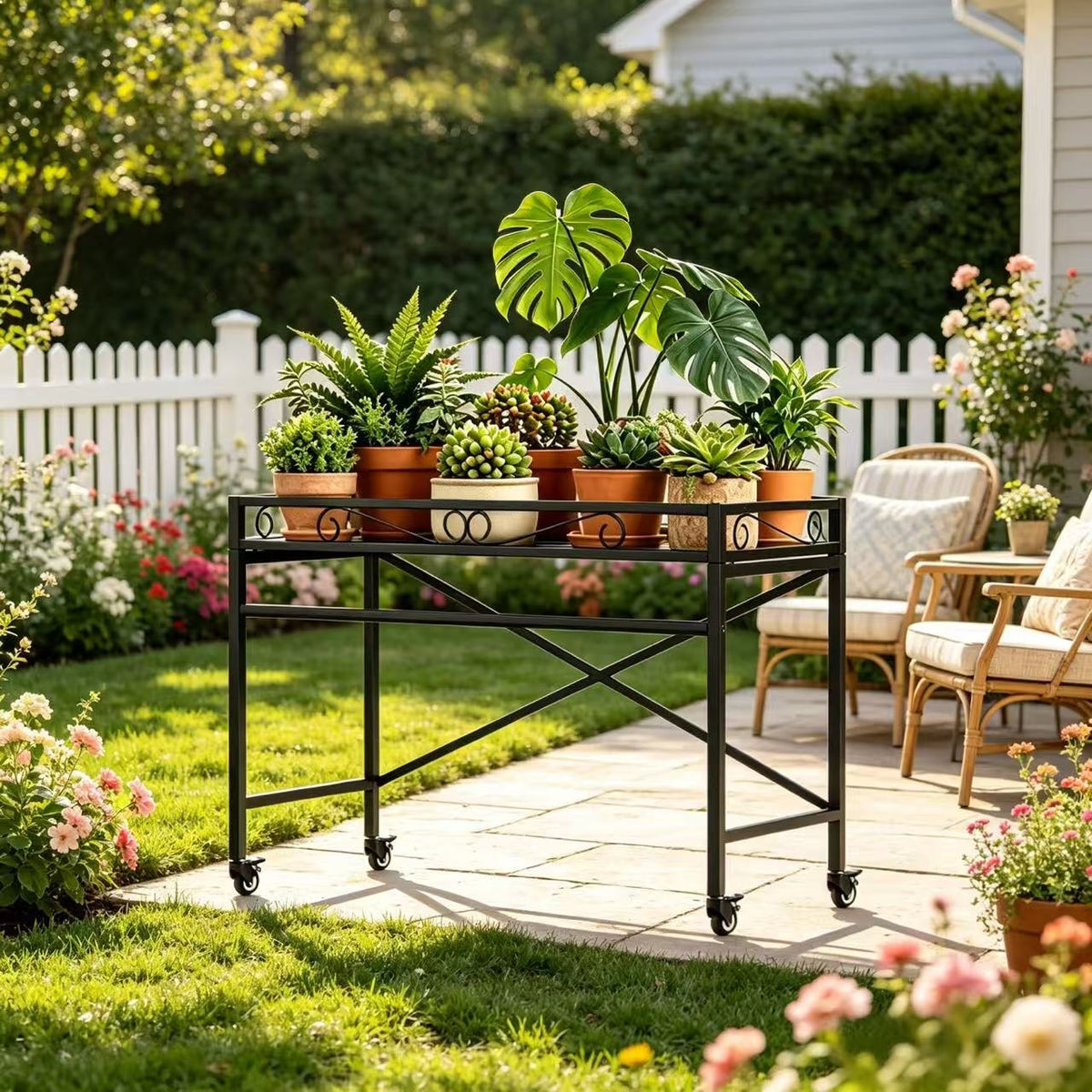 Metal Plant Stand with Wheels, Silent Non-Marking Casters, 2 Sizes, Black
