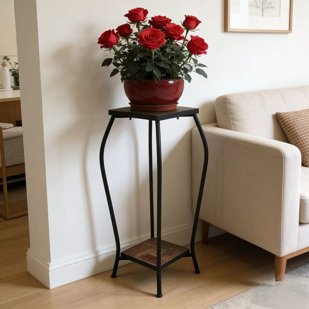 Zhongma 2-Tier 30" Tall Plant Stand with Colorful Slate Top, Indoor & Outdoor