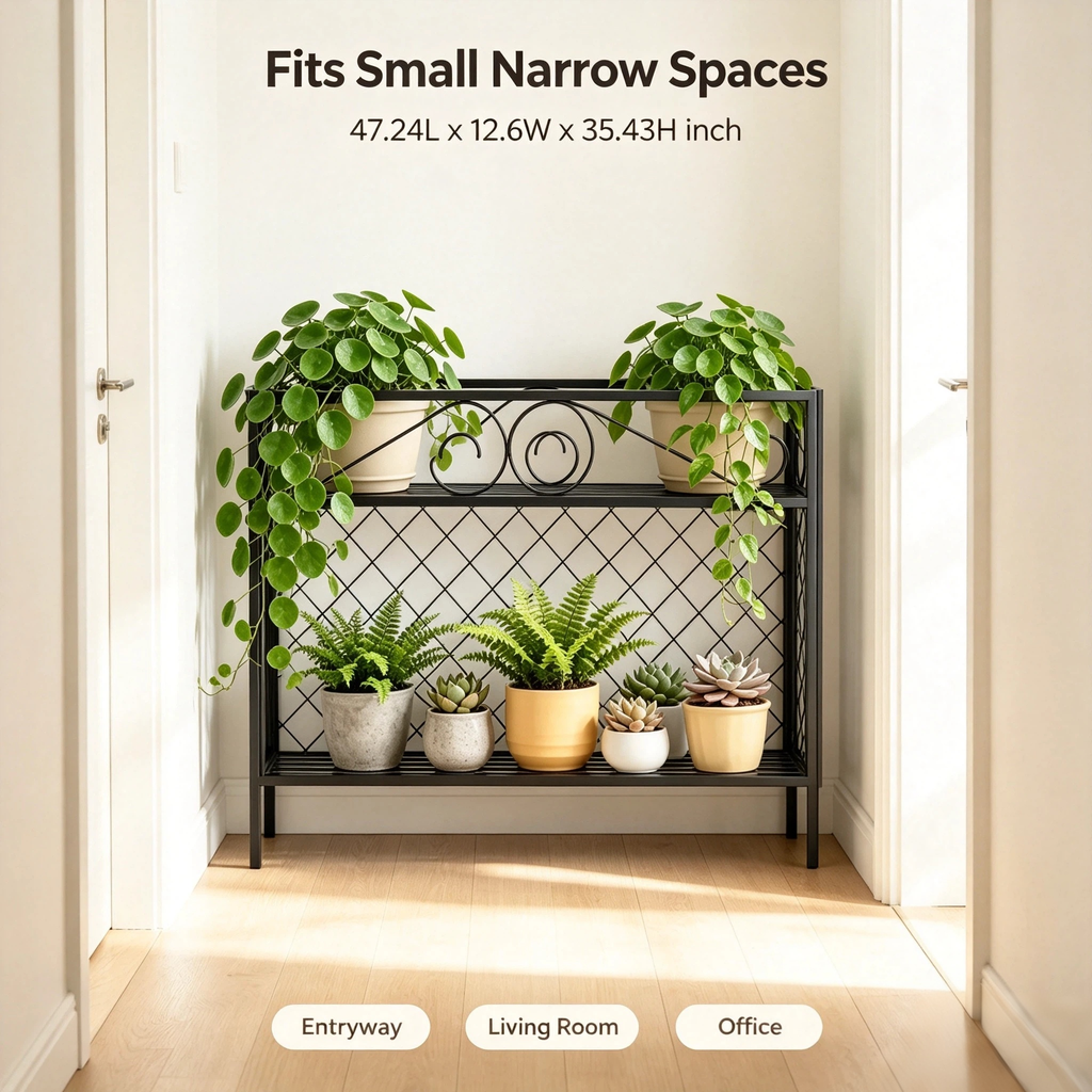 Metal Plant Stand & Room Divider – 47" 2-Tier Freestanding Plant Screen, Indoor & Outdoor
