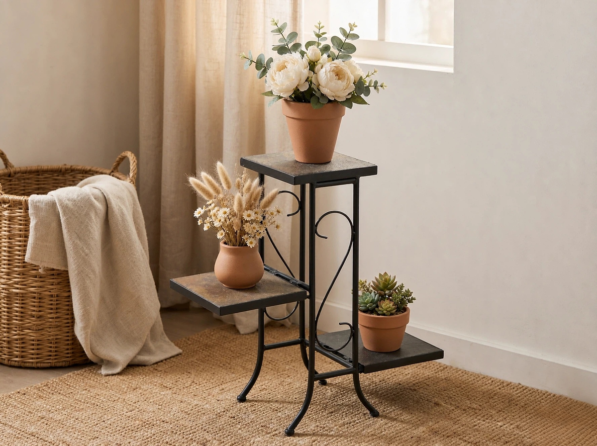 Zhongma 3-Tier Slate Top Plant Stand, 25.6" Fully Assembled Indoor & Outdoor