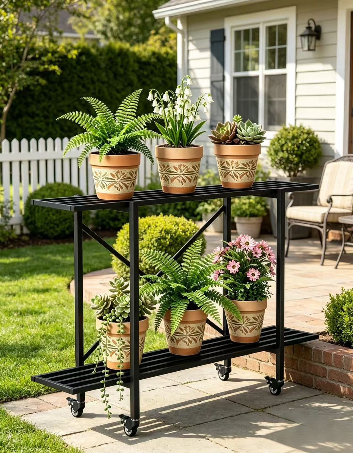 Zhongma 2-Tier Window Height Metal Plant Stand with Wheels, 45.7" Narrow