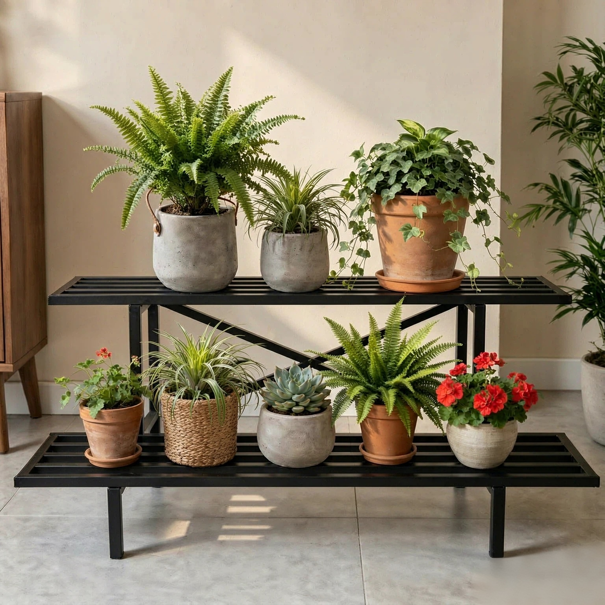 Zhongma 2-Tier Heavy Duty Metal Plant Stand, 45.7" Indoor & Outdoor Shelf
