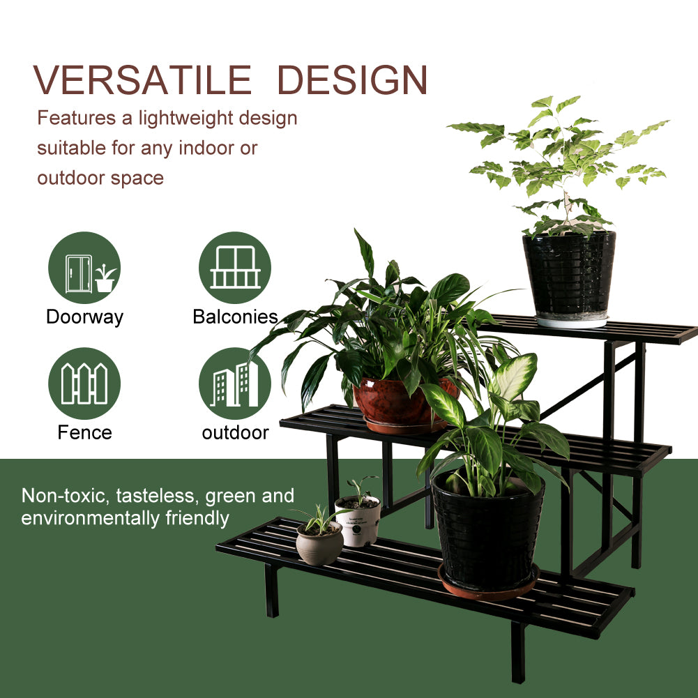 3-Tier Metal Plant Stand,35.4-Inch Long, Indoor & Outdoor Plant Shelf - Zhongma