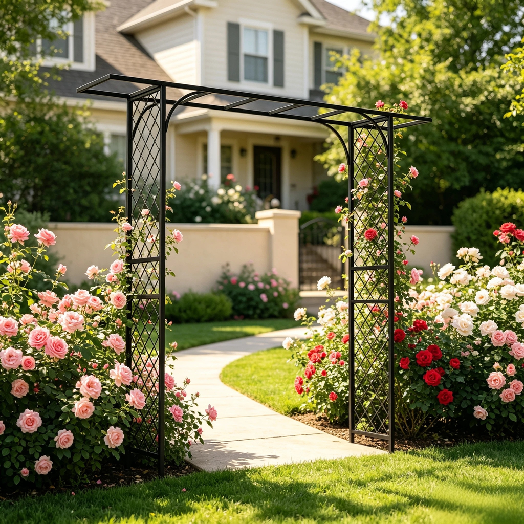 Metal Garden Arch for Climbing Plants,90.5-Inch Tall with Ground Stakes - Zhongma