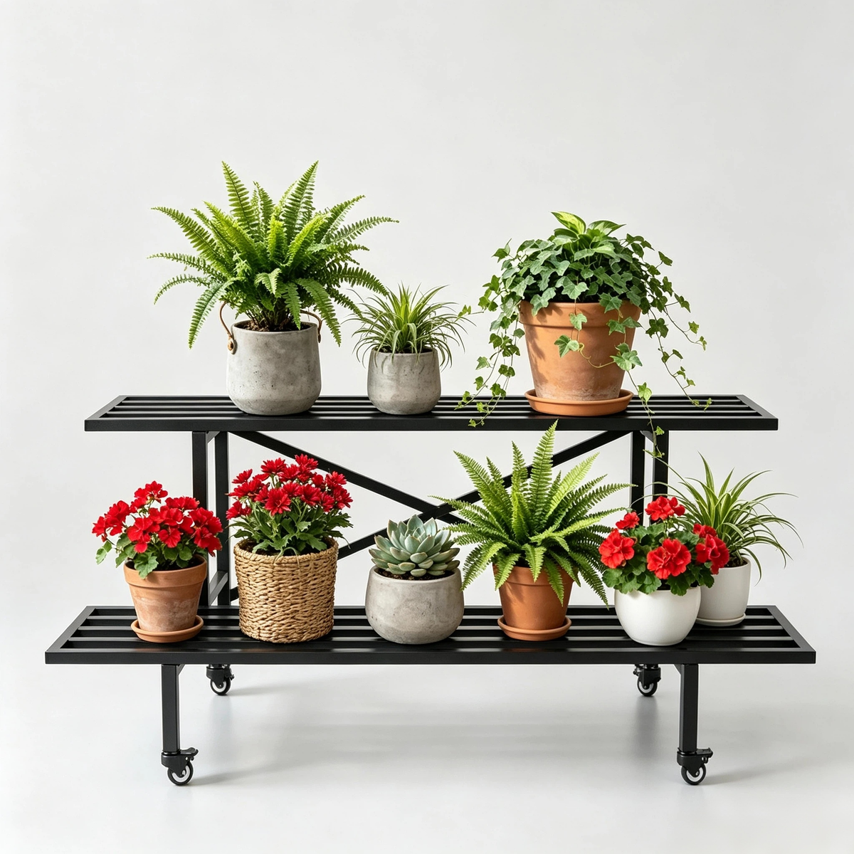 Zhongma 2-Tier Metal Plant Stand with Wheels, 45.7" Indoor & Outdoor Shelf