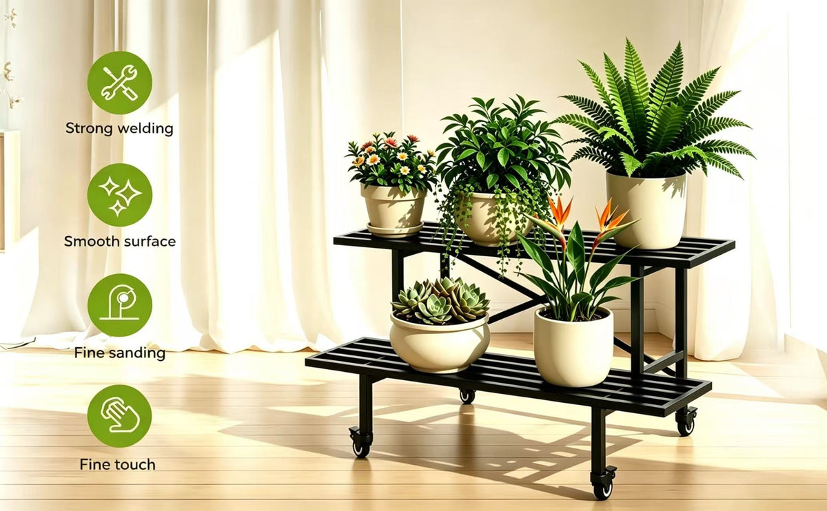 Zhongma 2-Tier Metal Plant Stand with Wheels, 35.4" Indoor & Outdoor Shelf