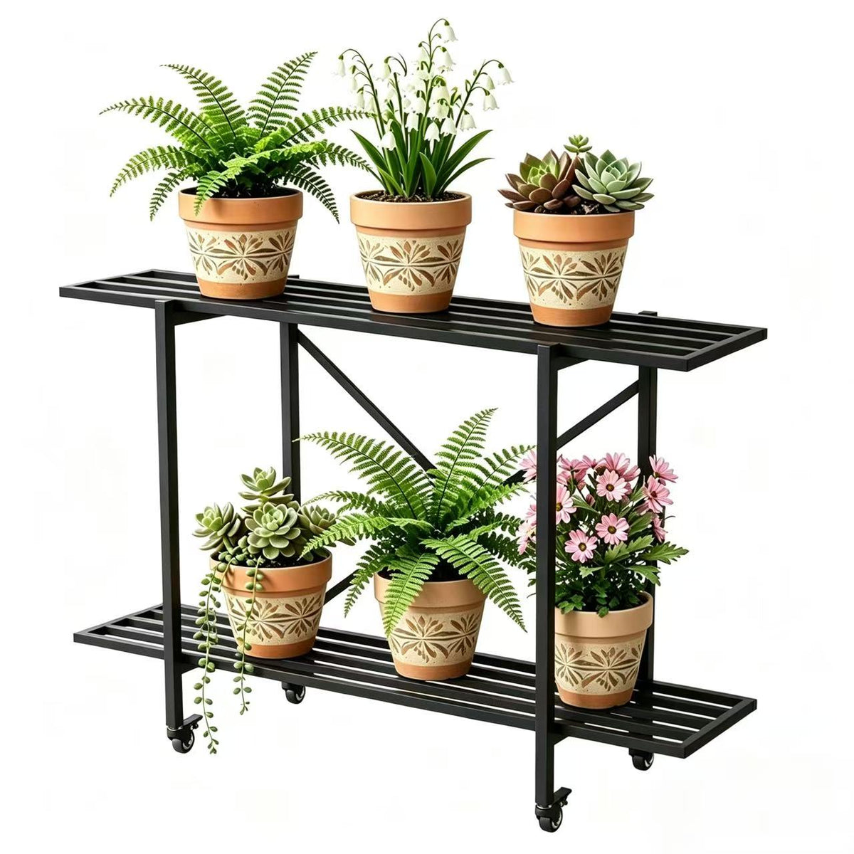 Zhongma 2-Tier Window Height Metal Plant Stand with Wheels, 45.7" Narrow