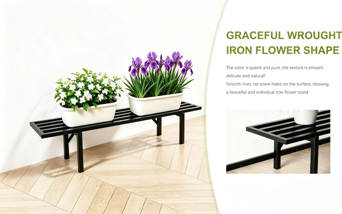 Low-Profile Metal Plant Stand,35.4Inch Long Plant Shelf, Indoor & Outdoor - Zhongma