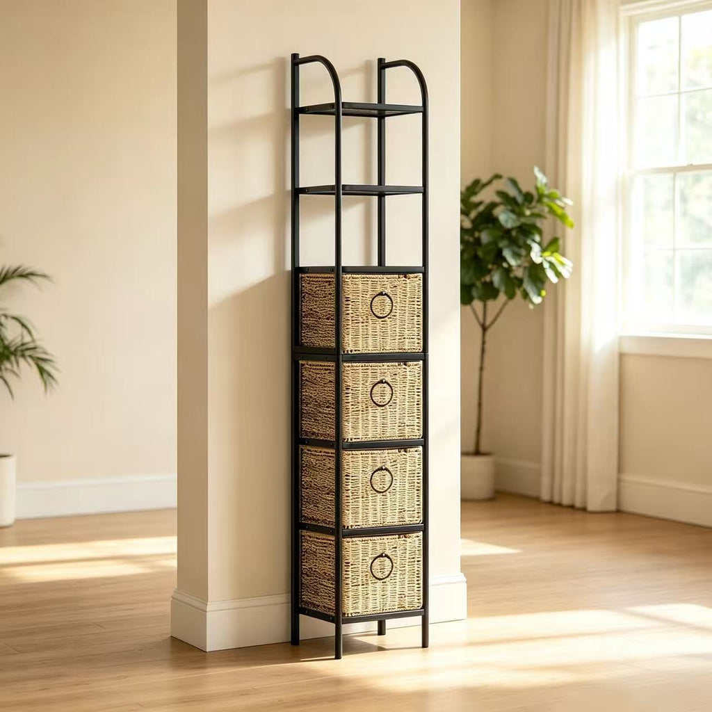 7-Tier Narrow Bathroom Storage Tower, 12.88-Inch Wide, Baskets & Slate - Zhongma