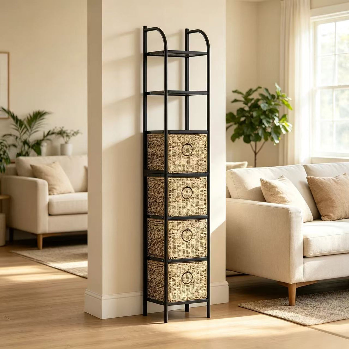 7-Tier Narrow Bathroom Storage Tower, 12.88-Inch Wide, Baskets & Slate - Zhongma