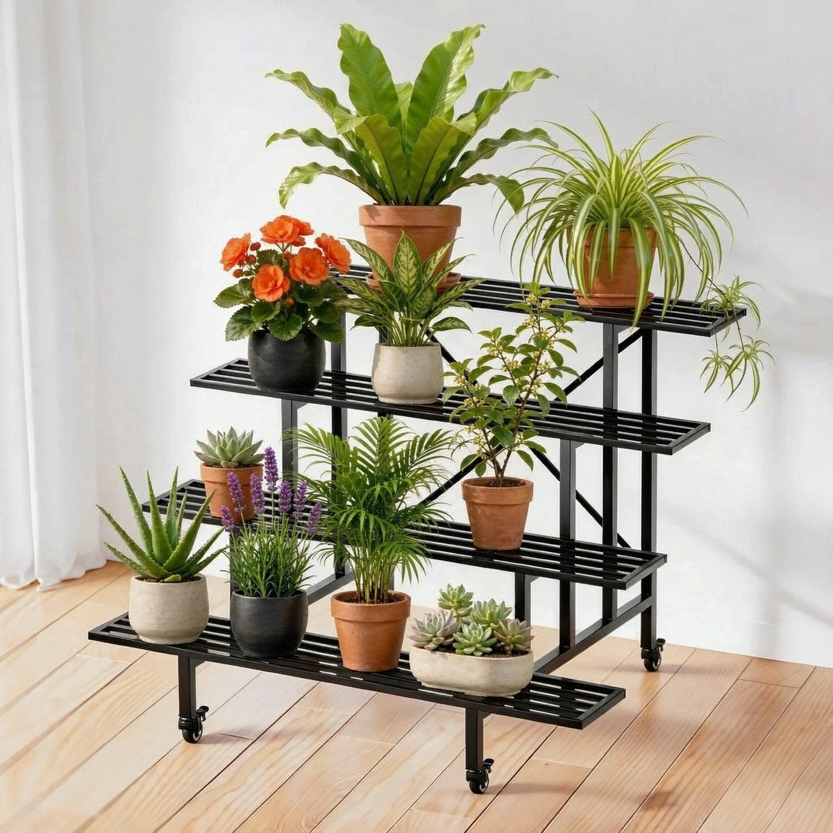 4-Tier Rolling Plant Stand with Locking Wheels, 45.7", 34.65" Deep, 880 lbs