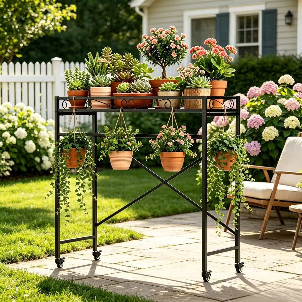 Metal Plant Stand with Wheels, Silent Non-Marking Casters, 2 Sizes, Black