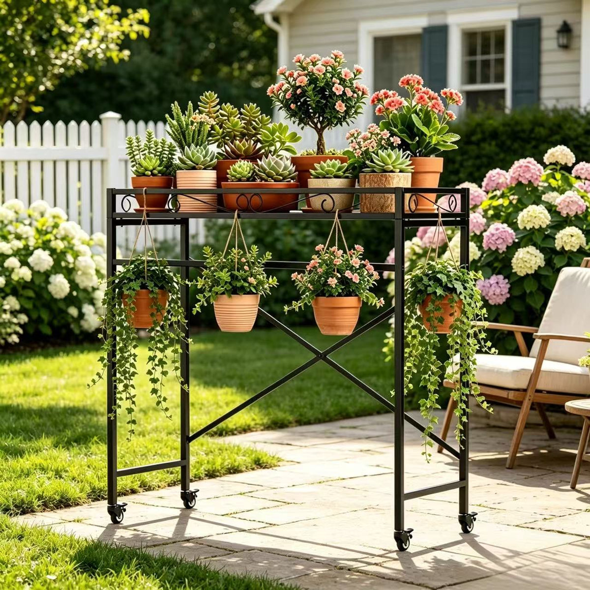 Metal Plant Stand with Wheels, Silent Non-Marking Casters, 2 Sizes, Black