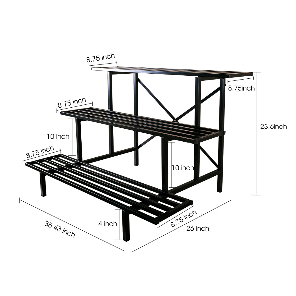 3-Tier Metal Plant Stand,35.4-Inch Long, Indoor & Outdoor Plant Shelf - Zhongma