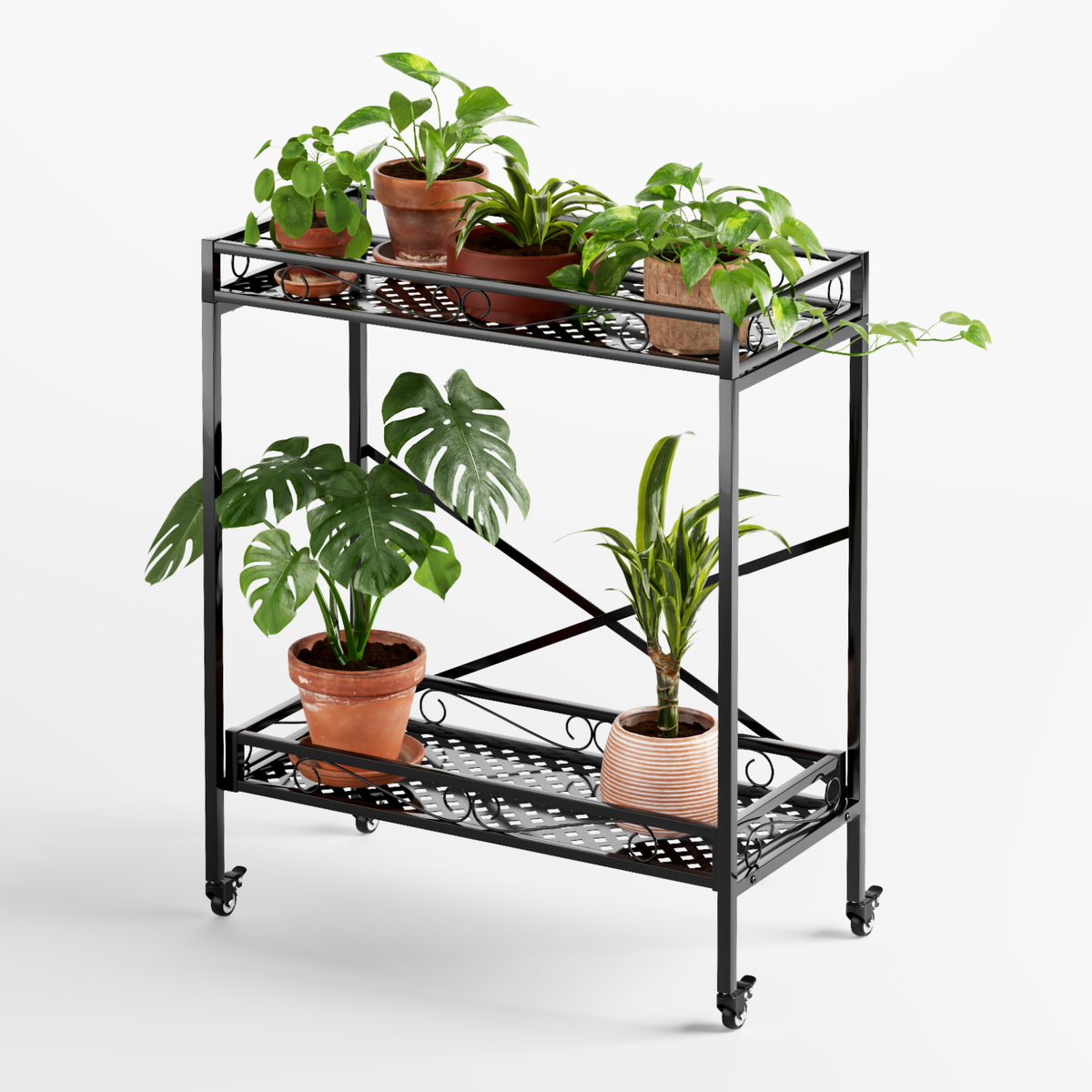 Zhongma 2-Tier Tall Metal Plant Stand with Wheels, 32.7" Indoor & Outdoor