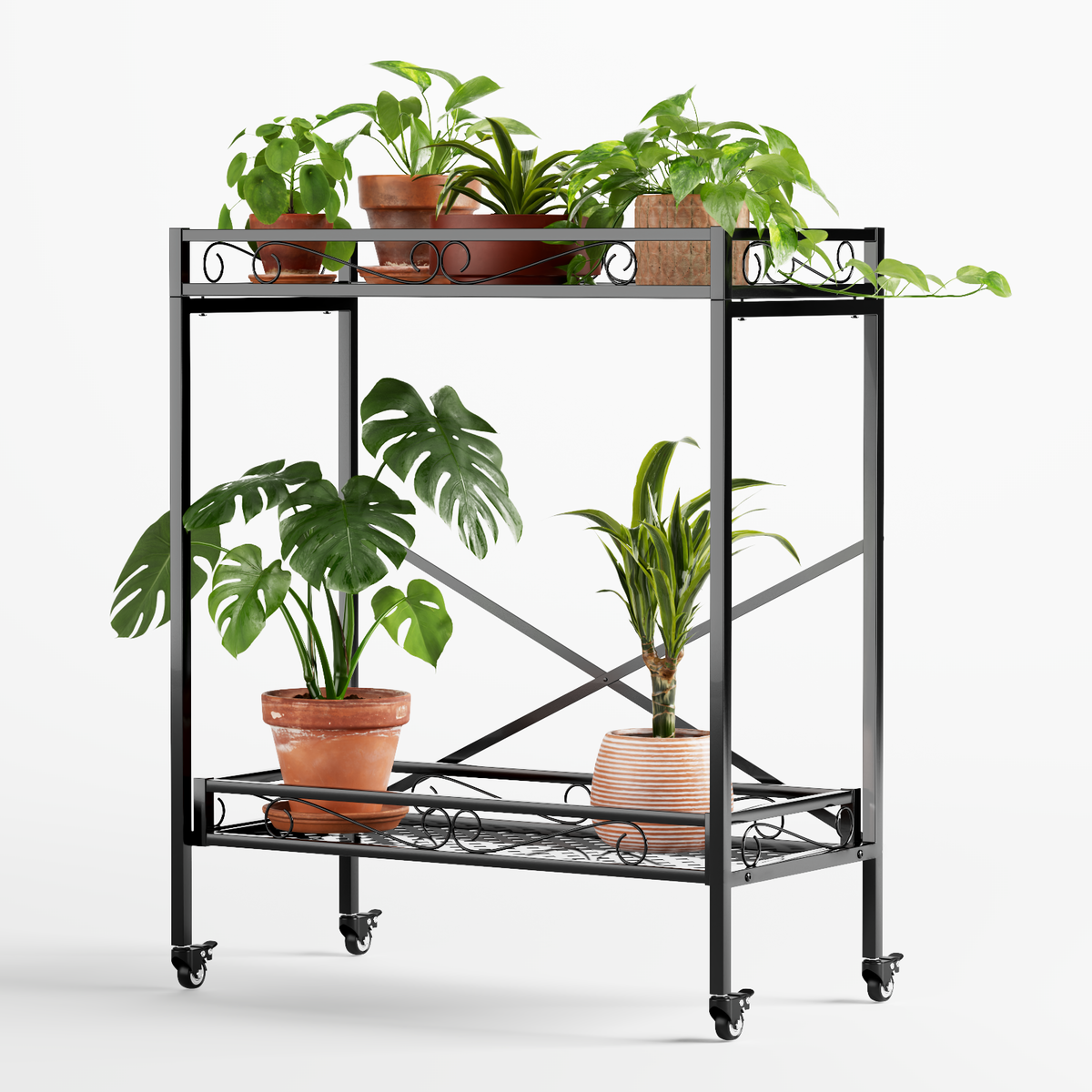 Zhongma 2-Tier Tall Metal Plant Stand with Wheels, 32.7" Indoor & Outdoor