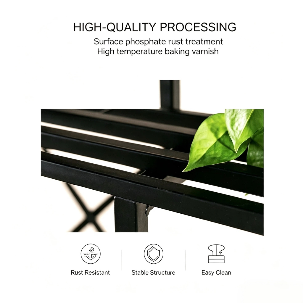 3-Tier Metal Plant Stand with Wheels, 35.4-Inch Long, Indoor & Covered Outdoor - Zhongma