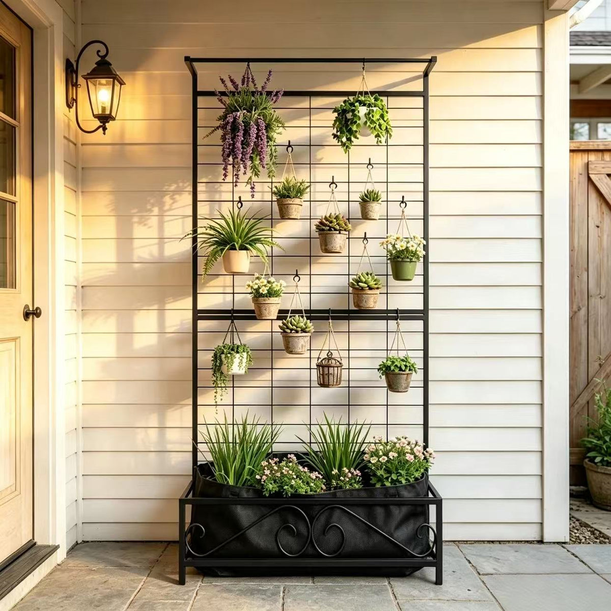 Raised Bed Planter with 74" Trellis, Metal Box & Felt Liner, Indoor & Outdoor|