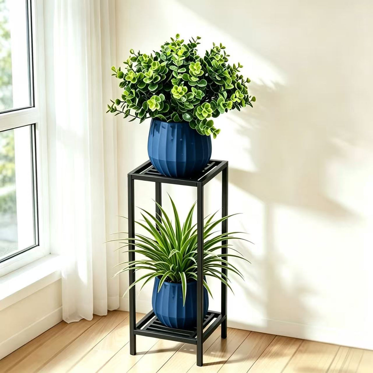 Zhongma 2-Tier 30" Tall Square Metal Plant Stand, Indoor & Outdoor