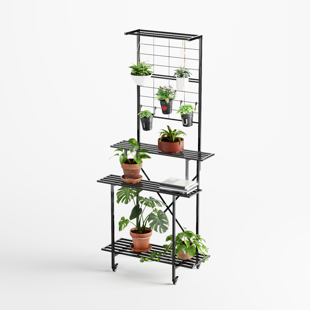 Tall Plant Stand with Hanging Shelf & Wheels, 81.1" Tall, 660 lbs, 18.11" Deep