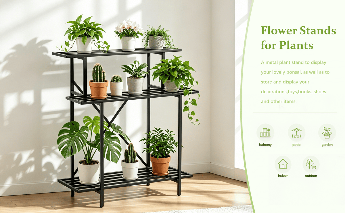 Zhongma 3-Tier Tall Narrow Metal Plant Stand, 35.4" Indoor & Outdoor Shelf