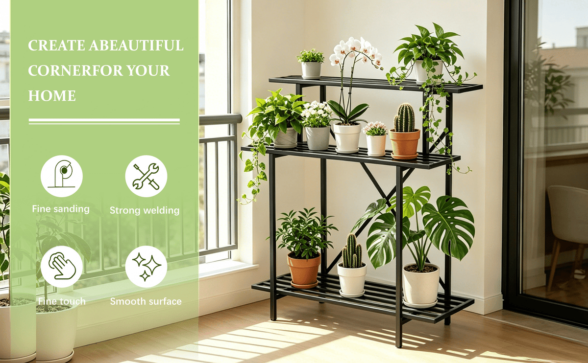 Zhongma 3-Tier Tall Narrow Metal Plant Stand, 35.4" Indoor & Outdoor Shelf