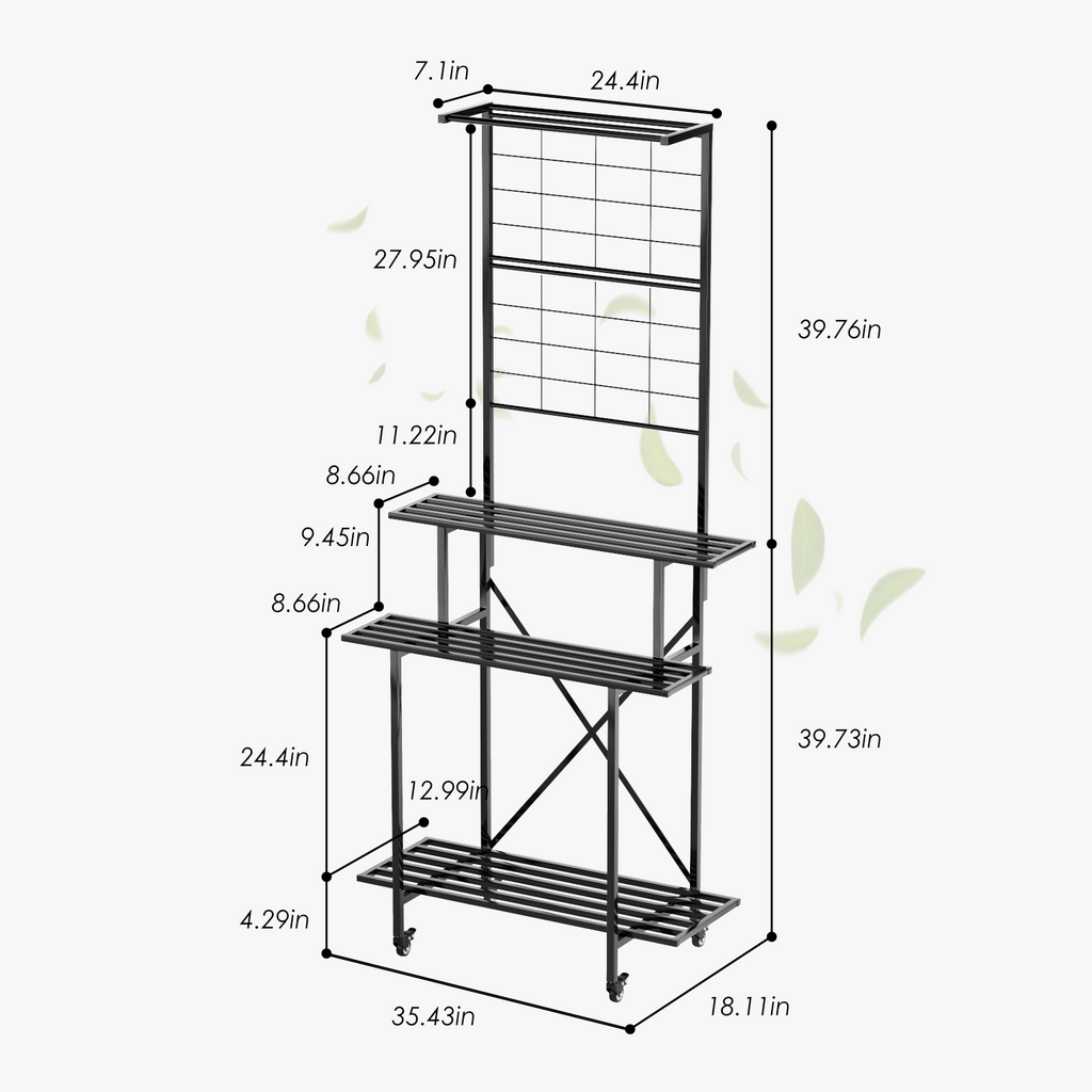 Tall Plant Stand with Hanging Shelf & Wheels, 81.1" Tall, 660 lbs, 18.11" Deep