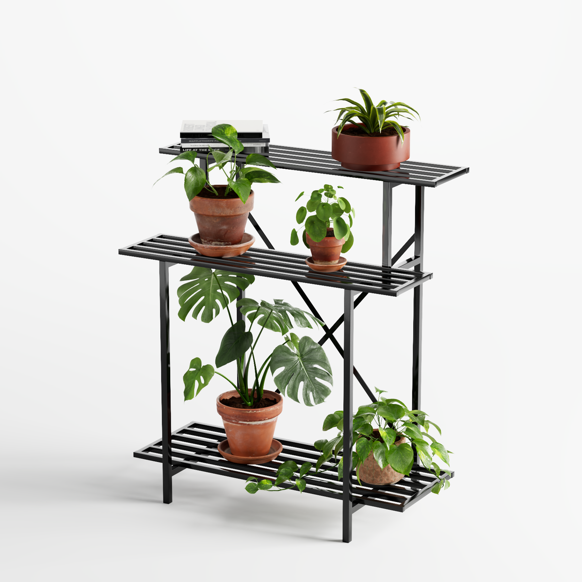 Zhongma 3-Tier Tall Narrow Metal Plant Stand, 35.4" Indoor & Outdoor Shelf