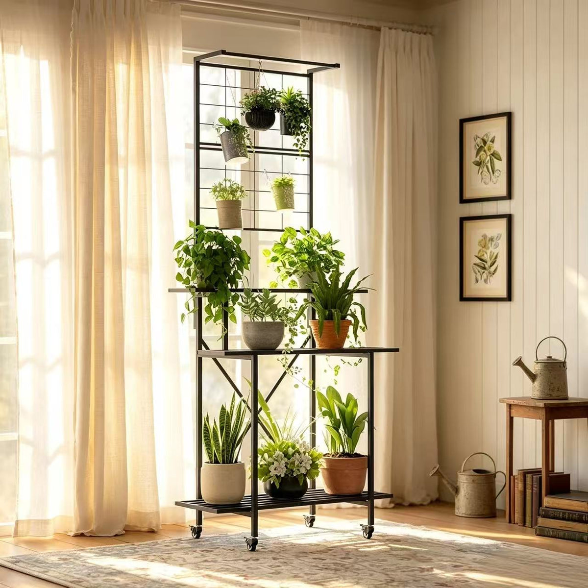 Tall Plant Stand with Hanging Shelf & Wheels, 81.1" Tall, 660 lbs, 18.11" Deep