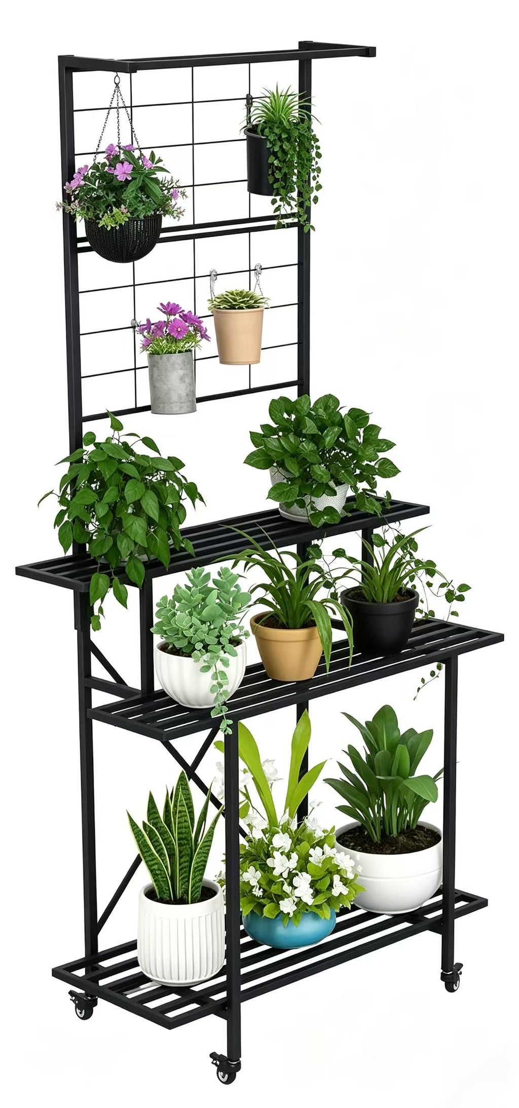 Tall Plant Stand with Hanging Shelf & Wheels, 81.1" Tall, 660 lbs, 18.11" Deep