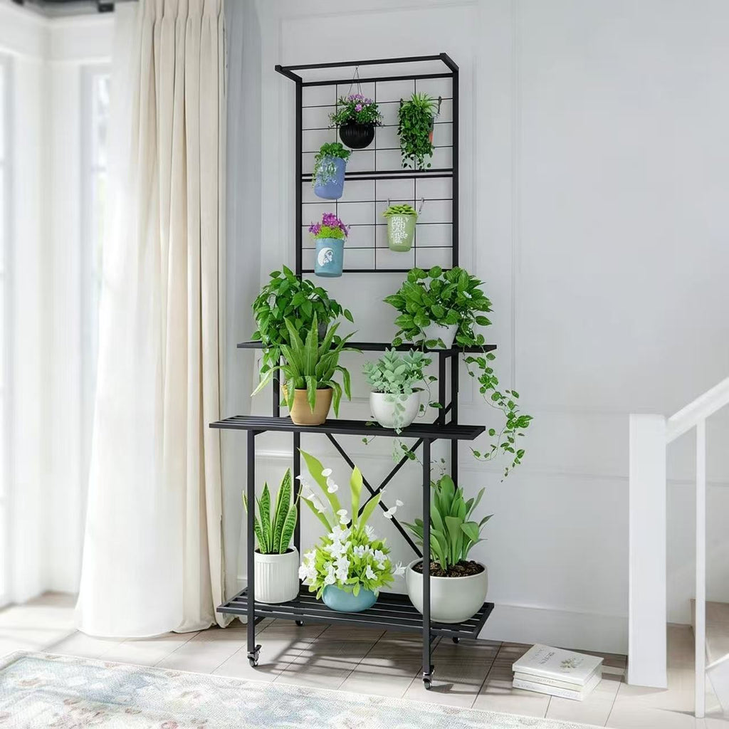Tall Plant Stand with Hanging Shelf & Wheels, 81.1" Tall, 660 lbs, 18.11" Deep