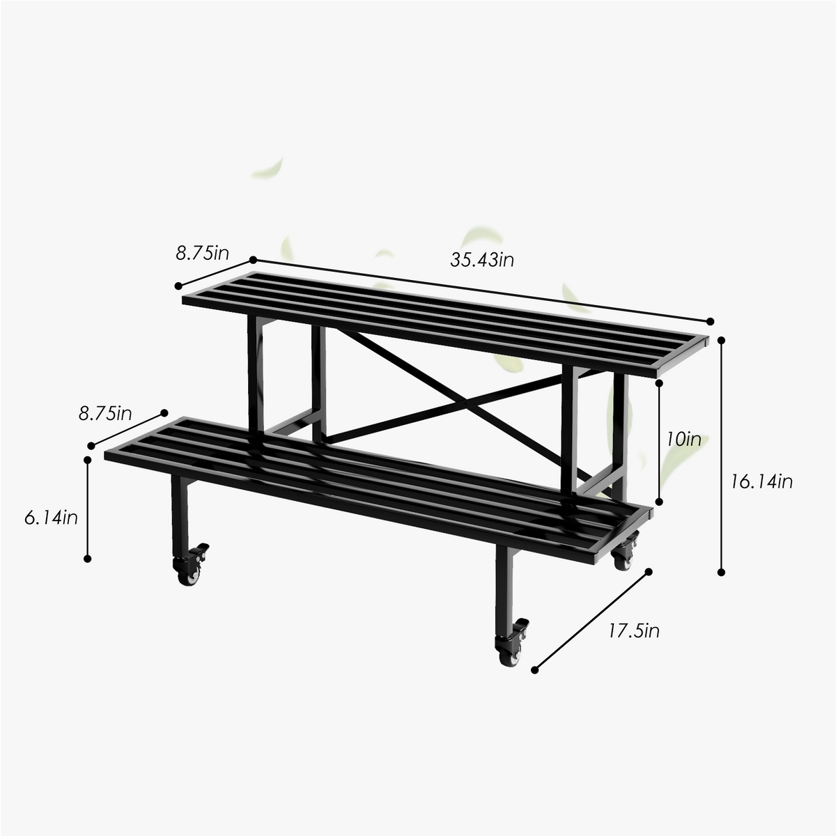 Zhongma 2-Tier Metal Plant Stand with Wheels, 35.4" Indoor & Outdoor Shelf