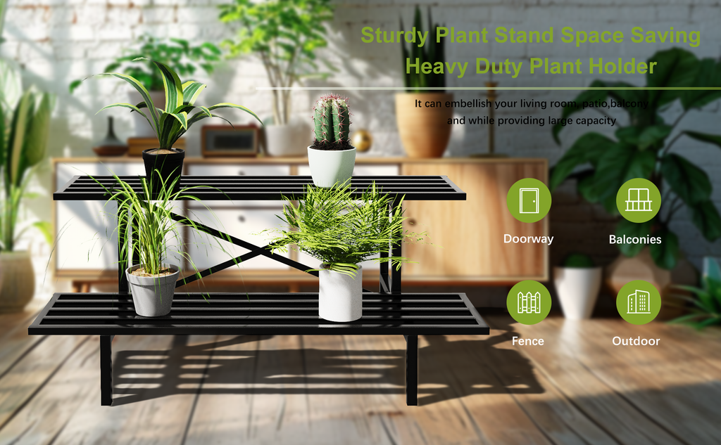 Zhongma 2-Tier Heavy Duty Metal Plant Stand, 35.4" Indoor & Outdoor Shelf