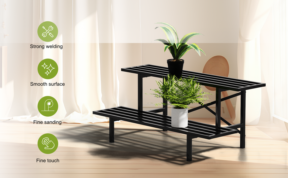 Zhongma 2-Tier Heavy Duty Metal Plant Stand, 35.4" Indoor & Outdoor Shelf
