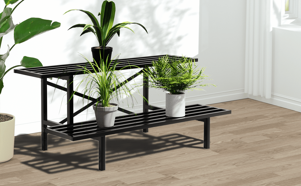 Zhongma 2-Tier Heavy Duty Metal Plant Stand, 35.4" Indoor & Outdoor Shelf
