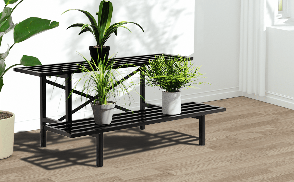 Zhongma 2-Tier Heavy Duty Metal Plant Stand, 35.4" Indoor & Outdoor Shelf