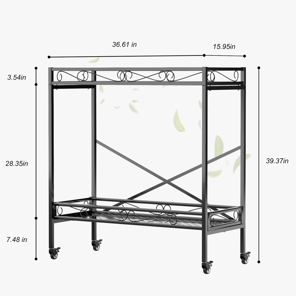2-Tier Rolling Plant Stand with Wheels, 39.4" Tall, 220 lbs per Tier