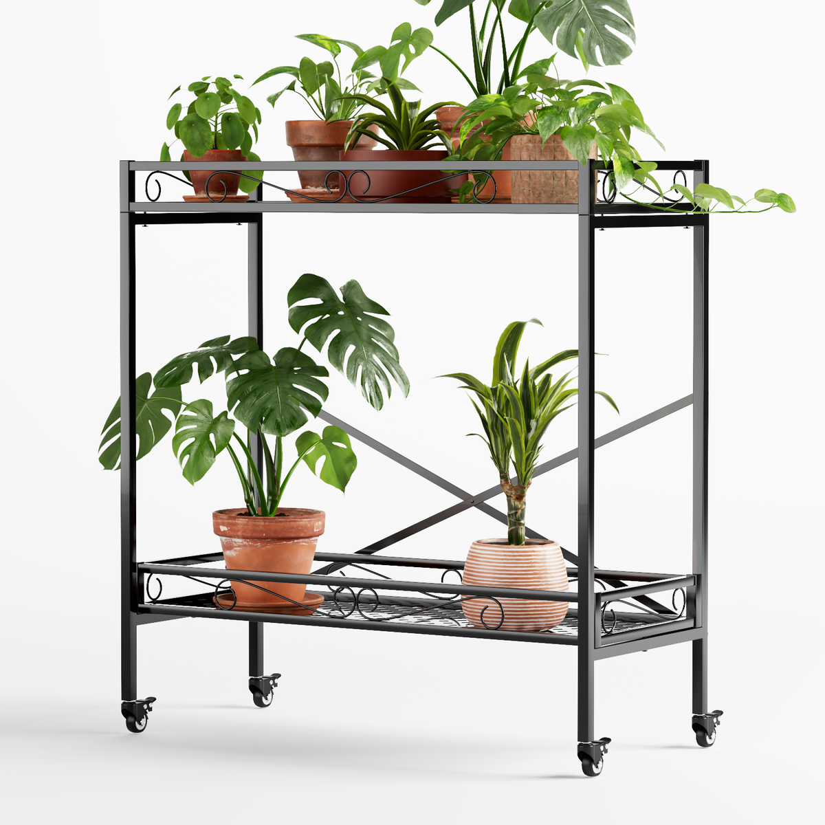 Zhongma 2-Tier Tall Metal Plant Stand with Wheels, 36.6" Indoor & Outdoor