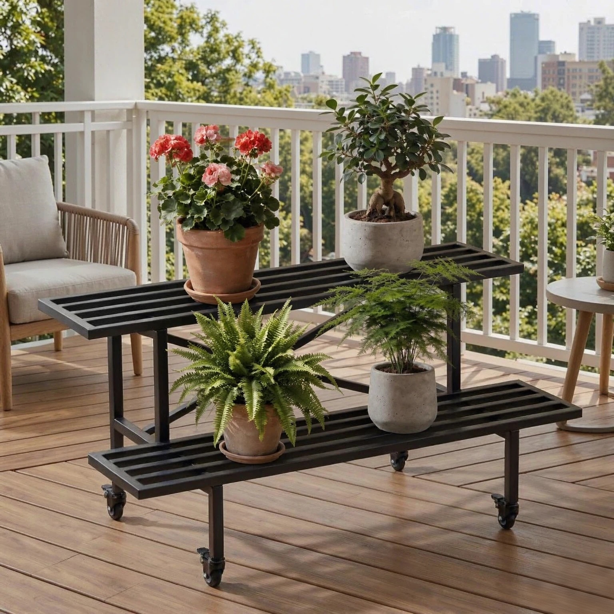 Zhongma 2-Tier Metal Plant Stand with Wheels, 45.7" Indoor & Outdoor Shelf
