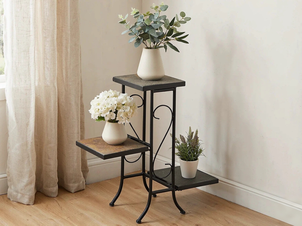 Zhongma 3-Tier Slate Top Plant Stand, 25.6" Fully Assembled Indoor & Outdoor