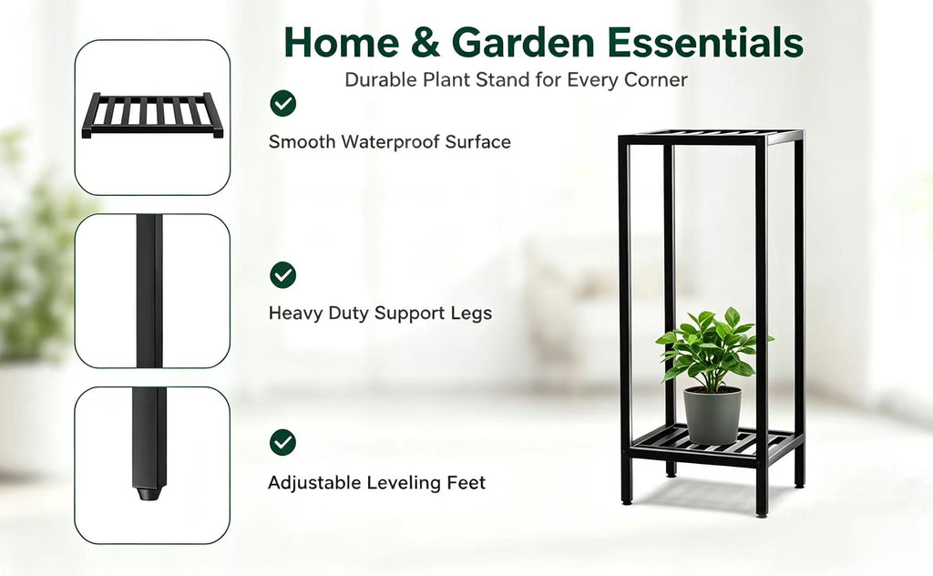 Zhongma 2-Tier 30" Tall Square Metal Plant Stand, Indoor & Outdoor