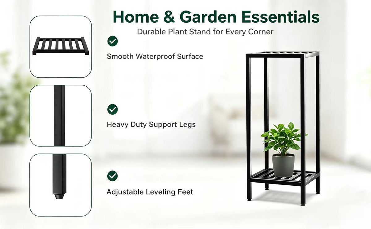 Zhongma 2-Tier 30" Tall Square Metal Plant Stand, Indoor & Outdoor