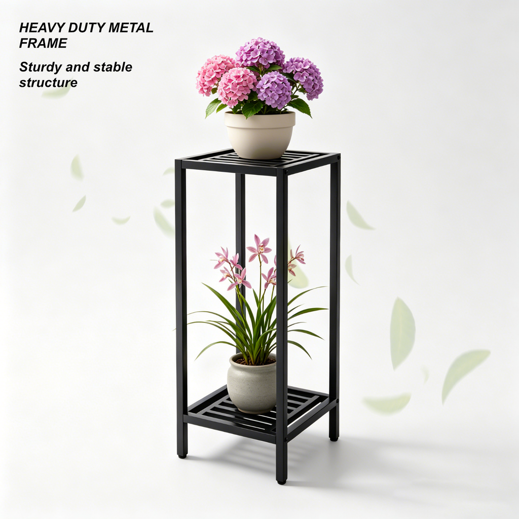 Zhongma 2-Tier 30" Tall Square Metal Plant Stand, Indoor & Outdoor
