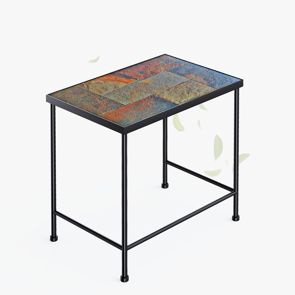 Set of 3 Nesting Tables with Natural Slate Tops, Metal Side & End Tables - Zhongma