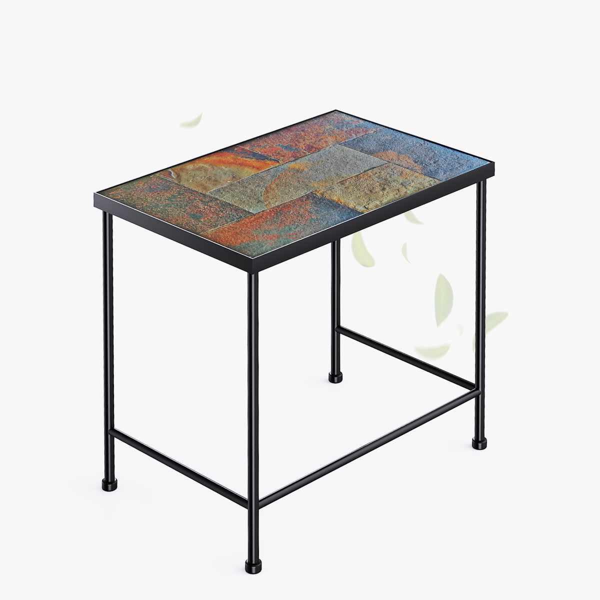 Set of 3 Nesting Tables with Natural Slate Tops, Metal Side & End Tables - Zhongma