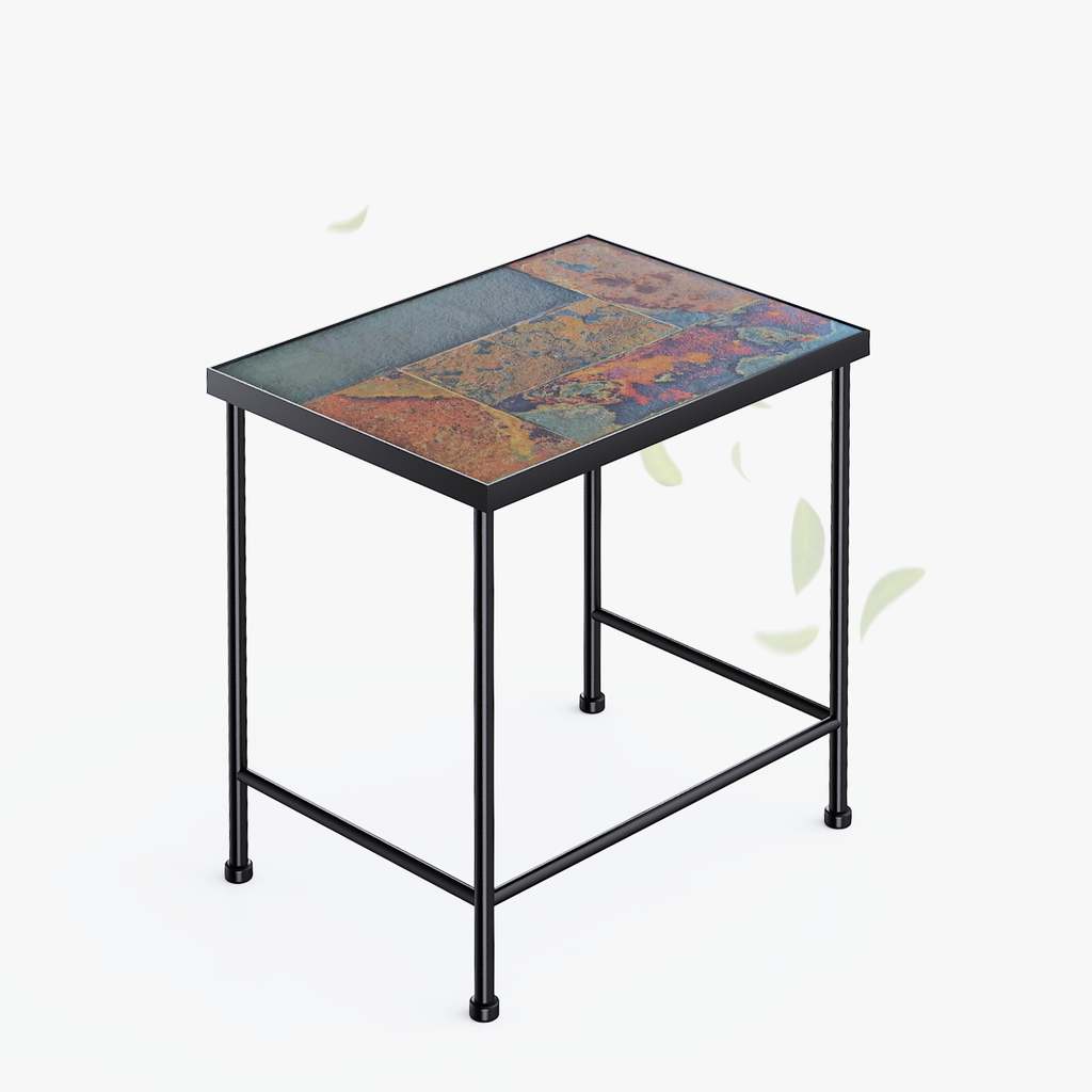 Set of 3 Nesting Tables with Natural Slate Tops, Metal Side & End Tables - Zhongma