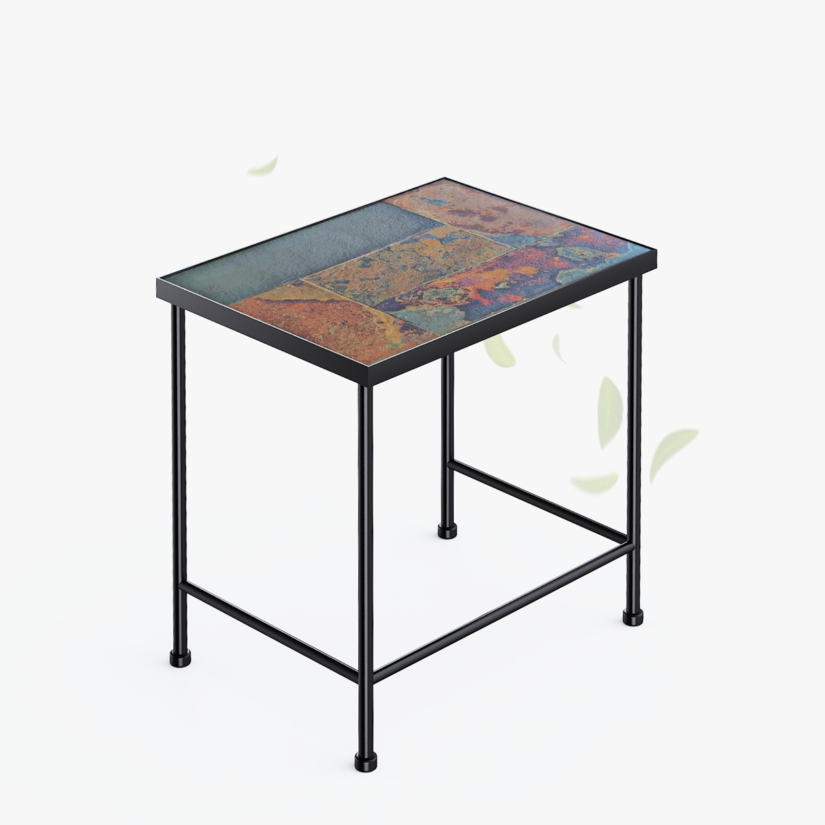 Set of 3 Nesting Tables with Natural Slate Tops, Metal Side & End Tables - Zhongma