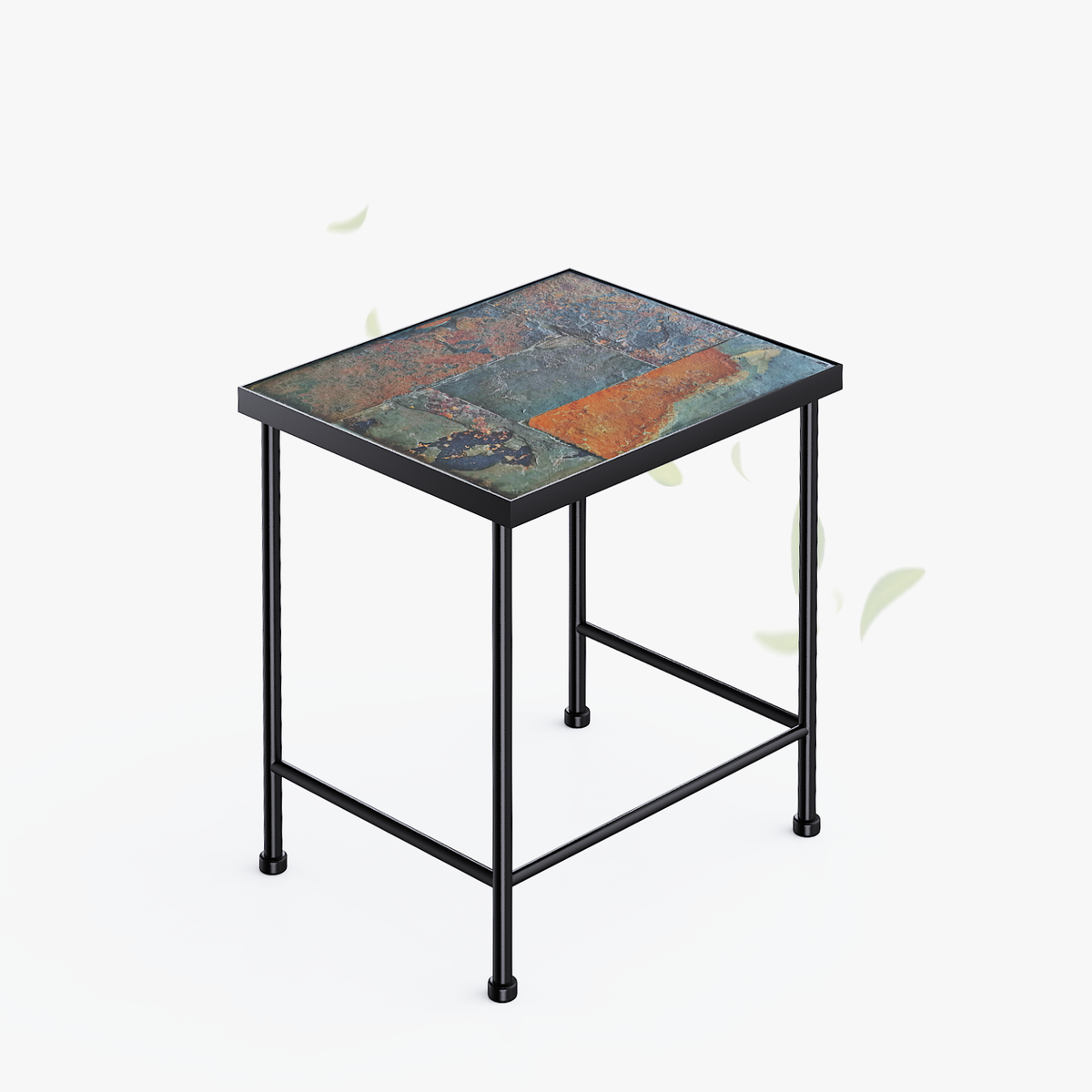 Set of 3 Nesting Tables with Natural Slate Tops, Metal Side & End Tables - Zhongma