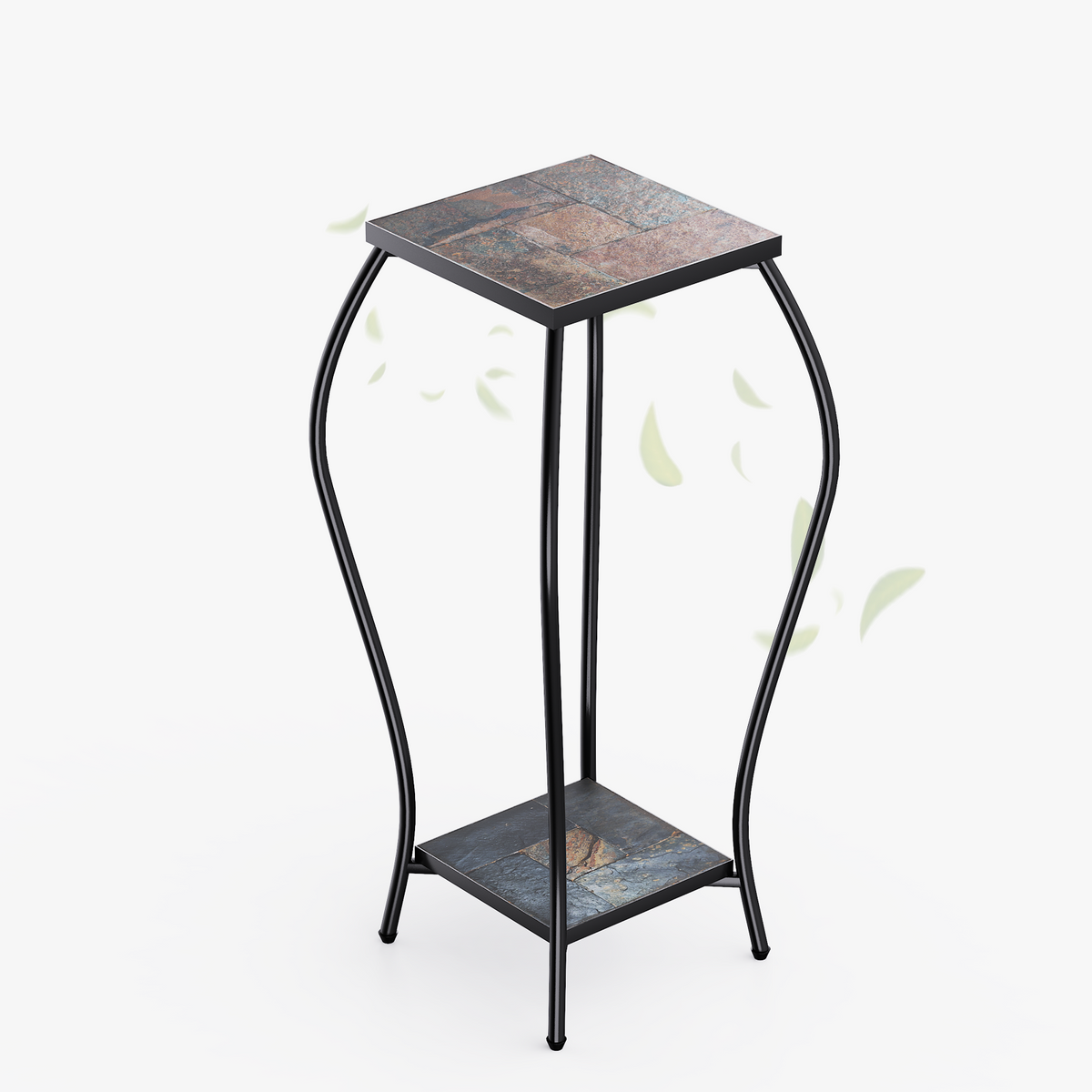 Zhongma 2-Tier 30" Tall Plant Stand with Colorful Slate Top, Indoor & Outdoor